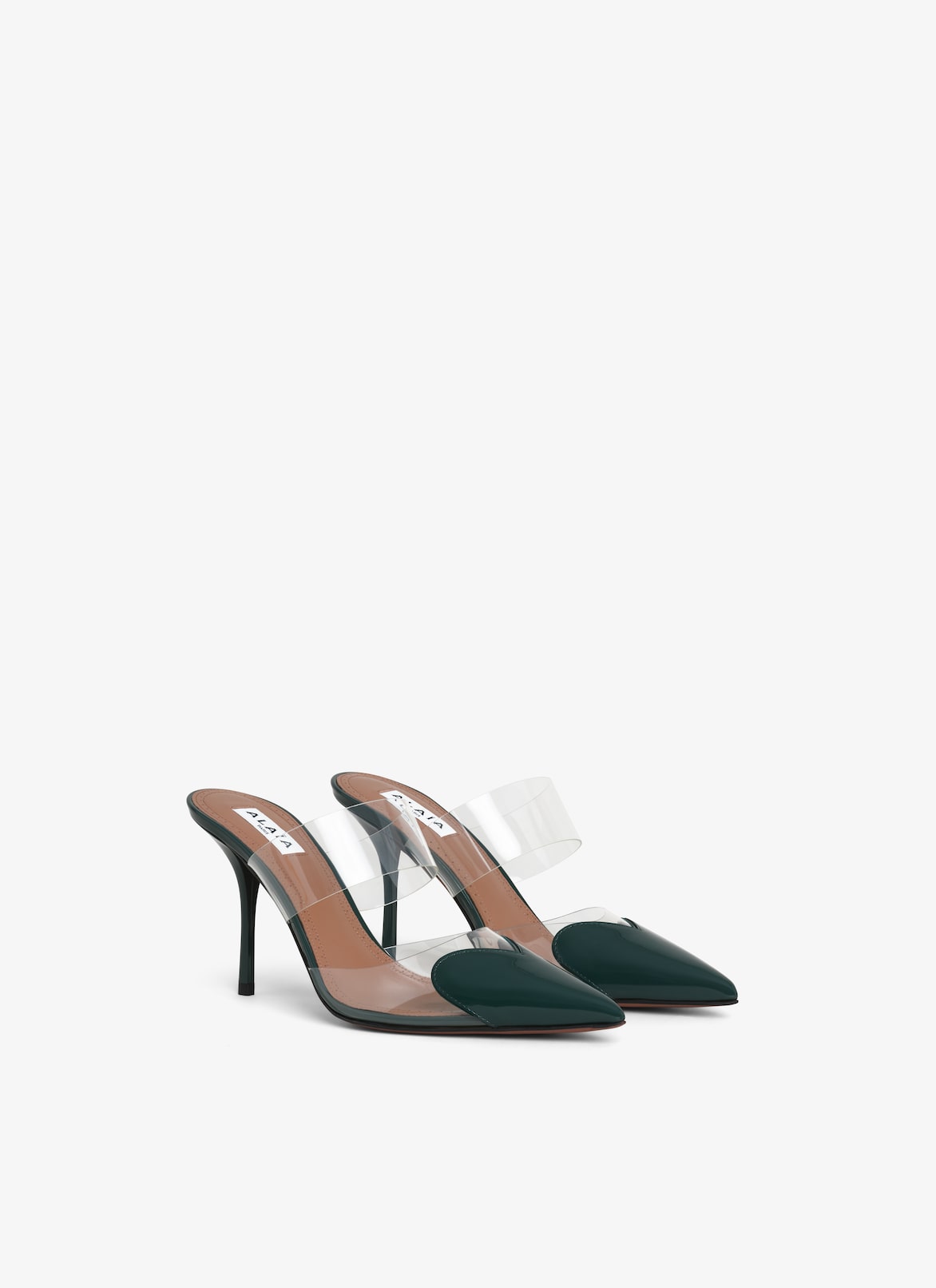 LE CŒUR MULES IN PATENT CALFSKIN ALAÏA GREEN LE CŒUR MULES IN PATENT CALFSKIN